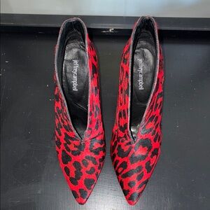Jeffrey Campbell Red Animal Print Ankle Boots